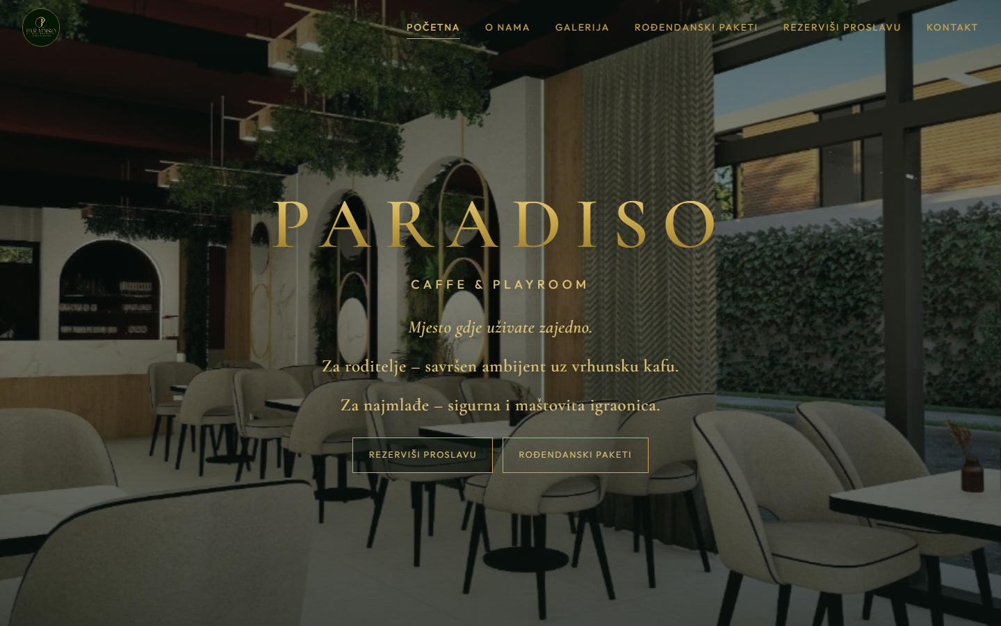 Web stranica Paradiso Caffe and Playroom